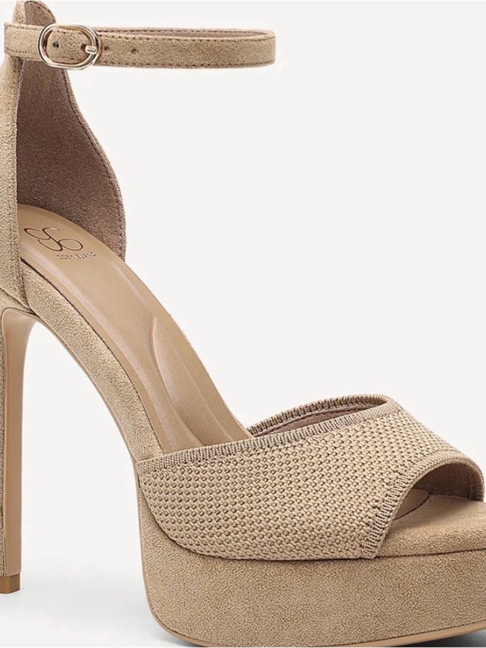 Beige Platform Ankle-Strap High Heel Sandal